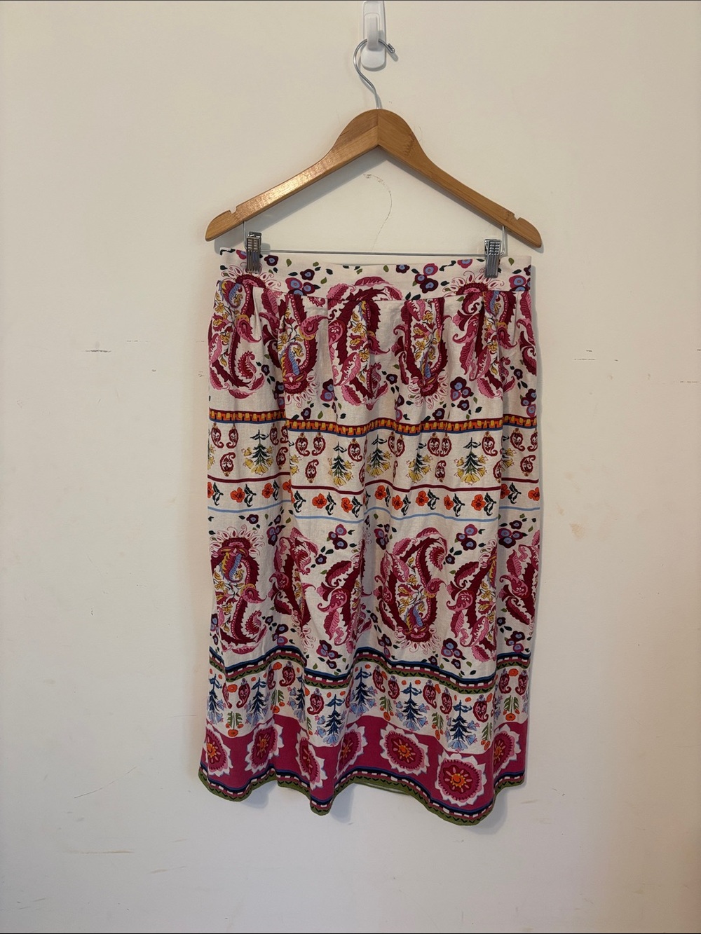 Caroline Constas Pink Paisley and Floral Linen Maxi Skirt